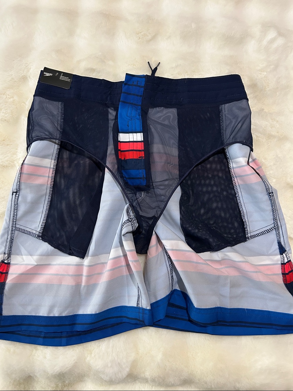 Speedo Blue, Red & White Striped Men's Swim Board Shorts Size M — image 5 of 8